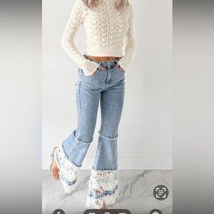 POL stunning lace bottom Blue Flare Jeans with Lace back pocket